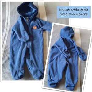 OKIE DOKIE Infant Woolen Coverall Snowsuit with Hoodie - Navy/ Lion, 3-6 months